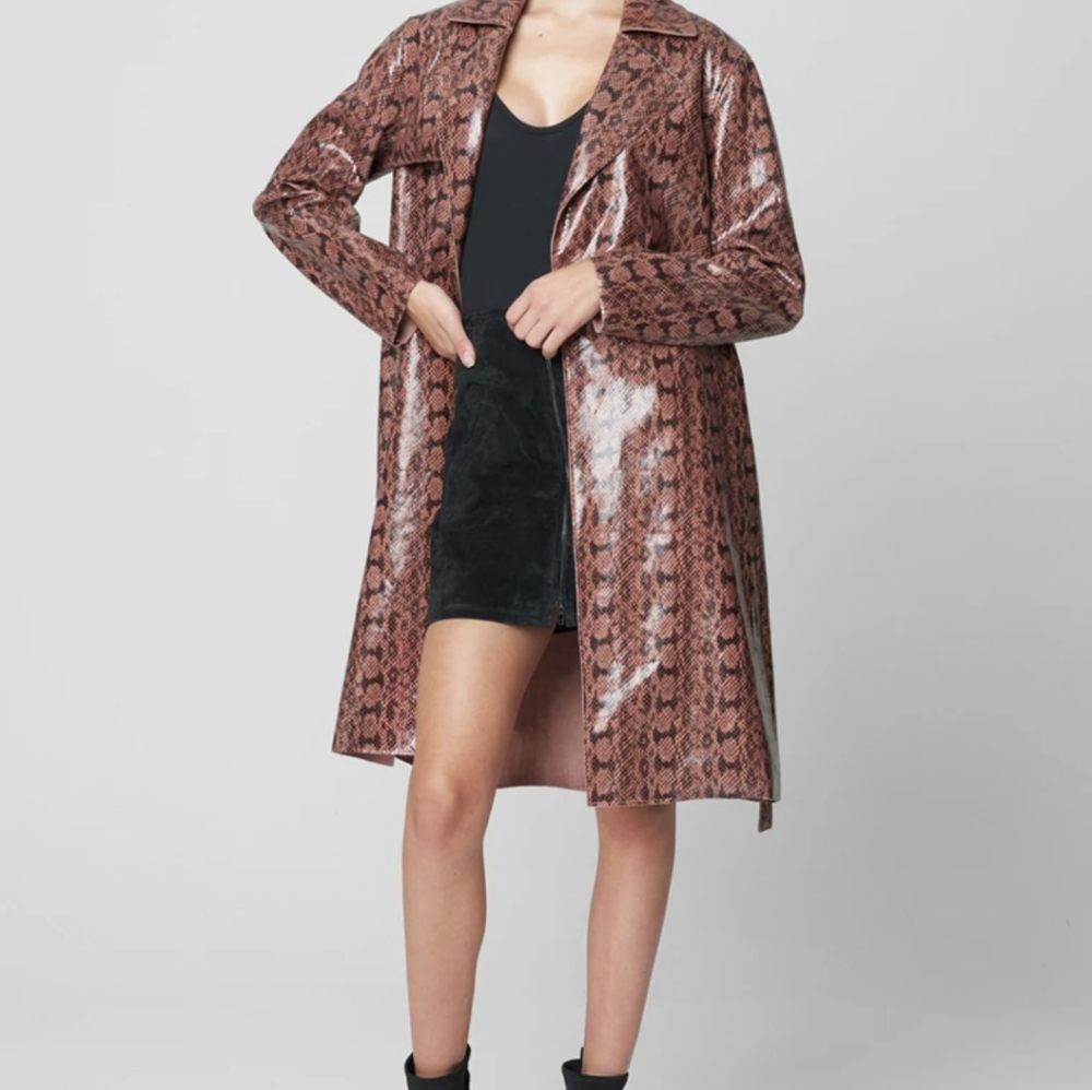Blank NYC Pink Snake-Print Vinyl Trench Coat